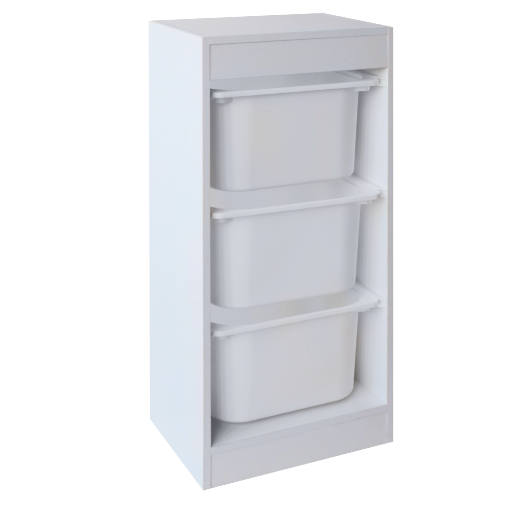 Regál s úložnými boxami, biela, DUVAN