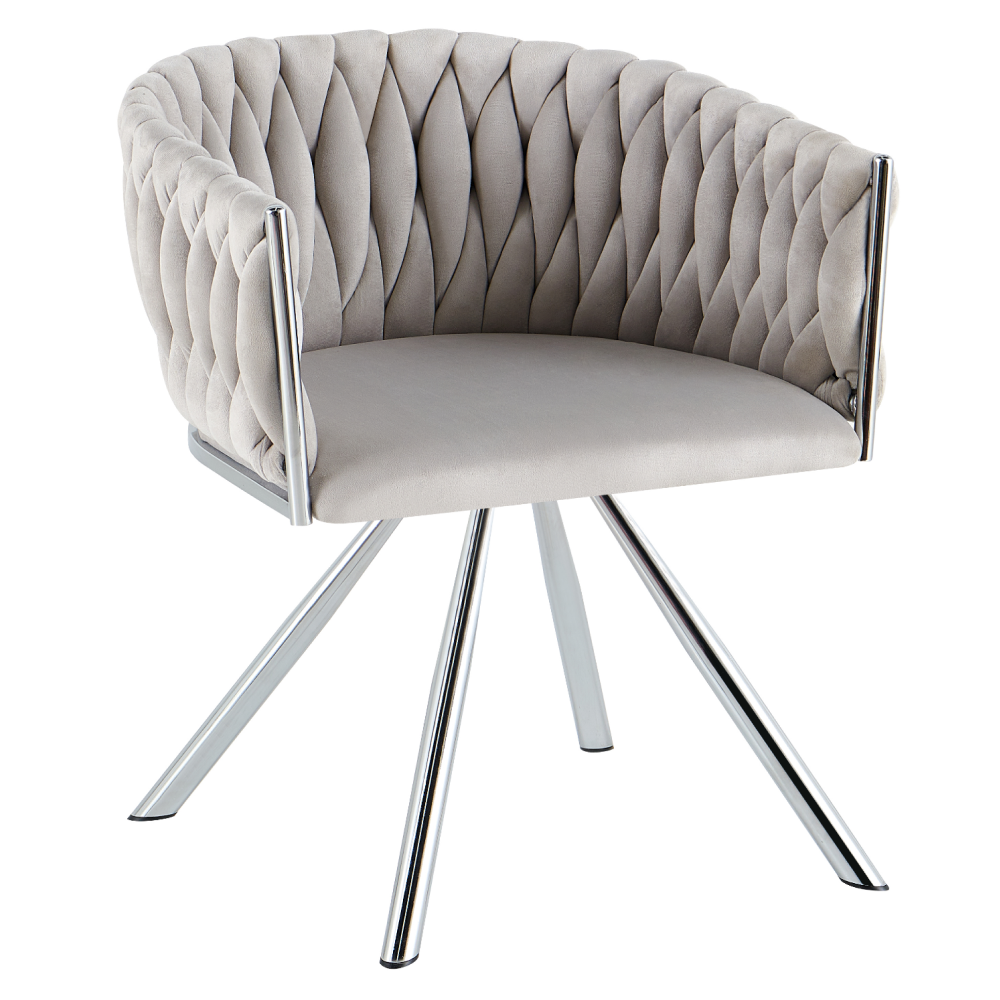 Otočné jedálenské kreslo, svetlosivá Velvet látka/chróm, HELIN