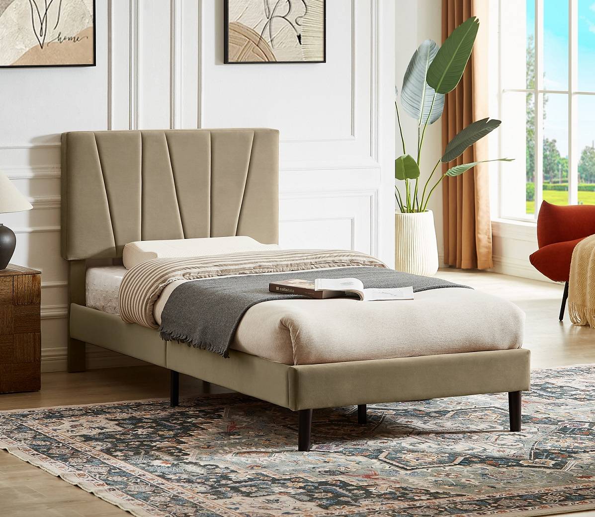 Posteľ 90x200 SAVANA VELVET, béžová 